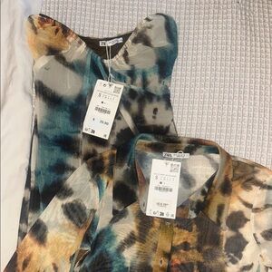 Zara Tye-Dye Printed Tulle Dress with Matching Buttoned Top